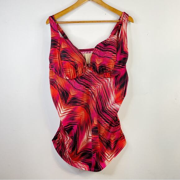 Cacique Other - Cacique Pink Orange Black Mod Underwire Ruched Tankini long Swim Top 44D 44